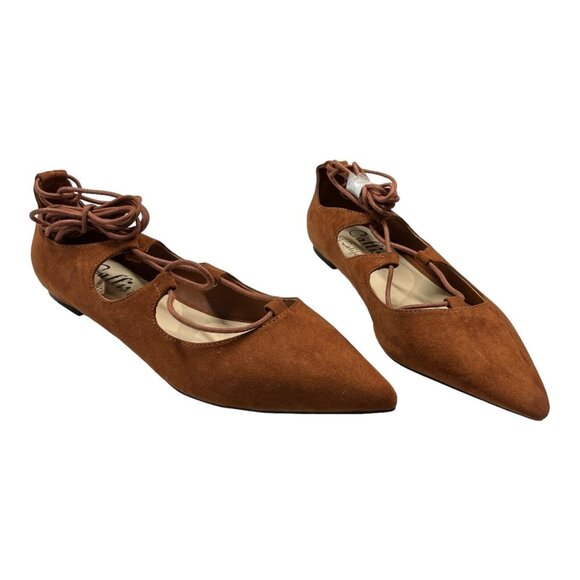 Callisto of California Shoe Womens 10 M Brown Lace Up Pointed Toe Ballet Flats - Picture 1 of 12